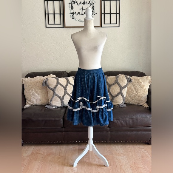 Vintage Partners Please Ruffled Square Dance Navy Blue Polka Dot Skirt Size S - Picture 4 of 14